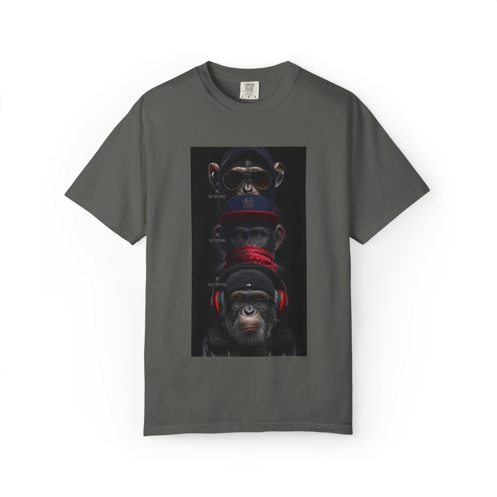 Triple Monkey Portrait T-Shirt — Stylish Primate Graphic Tee