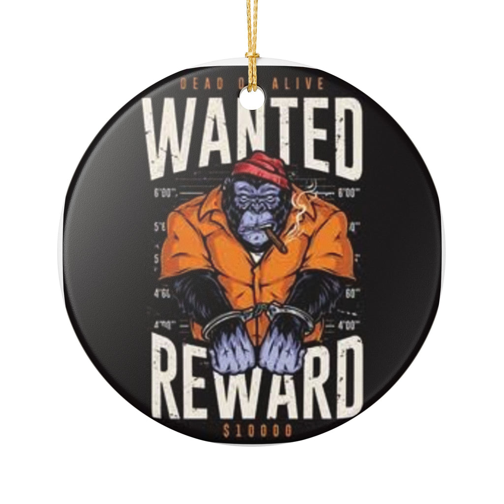 Wanted Reward Gorilla Ornament — Ceramic Holiday Decoration