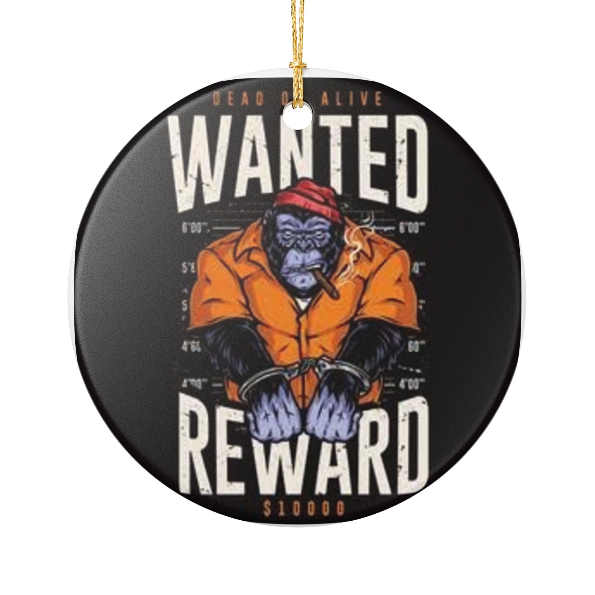 Wanted Reward Gorilla Ornament — Ceramic Holiday Decoration