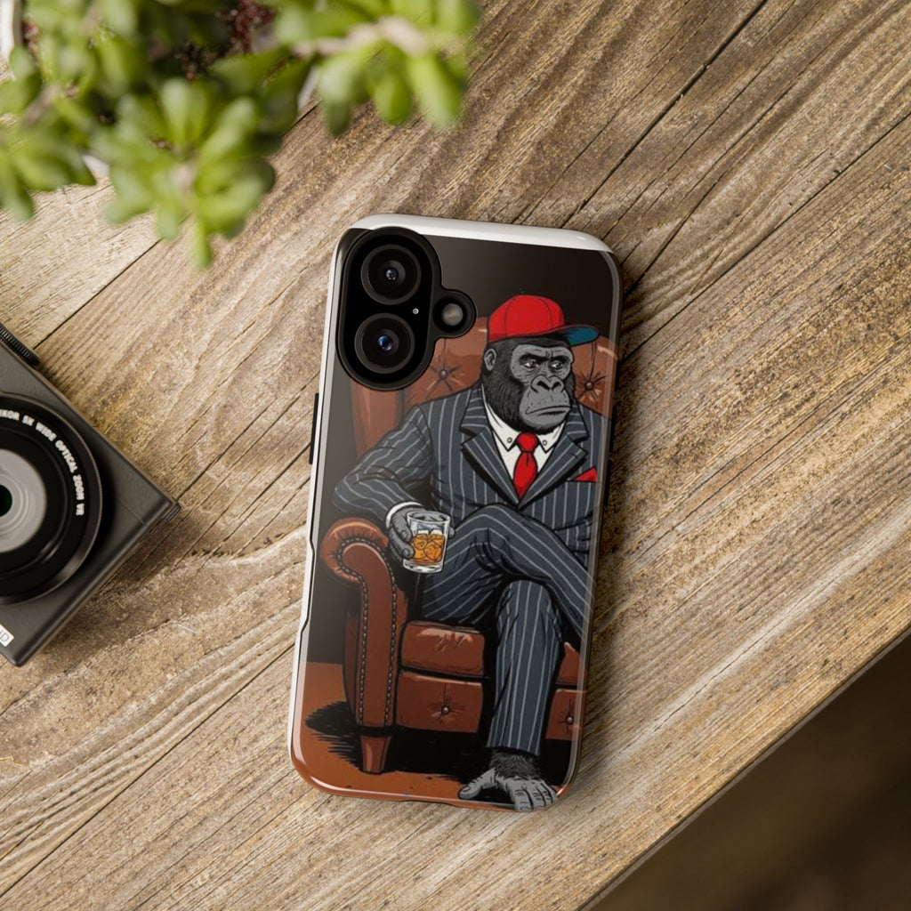 Gorilla Gentleman Phone Case — Dapper Ape with Whiskey Graphic