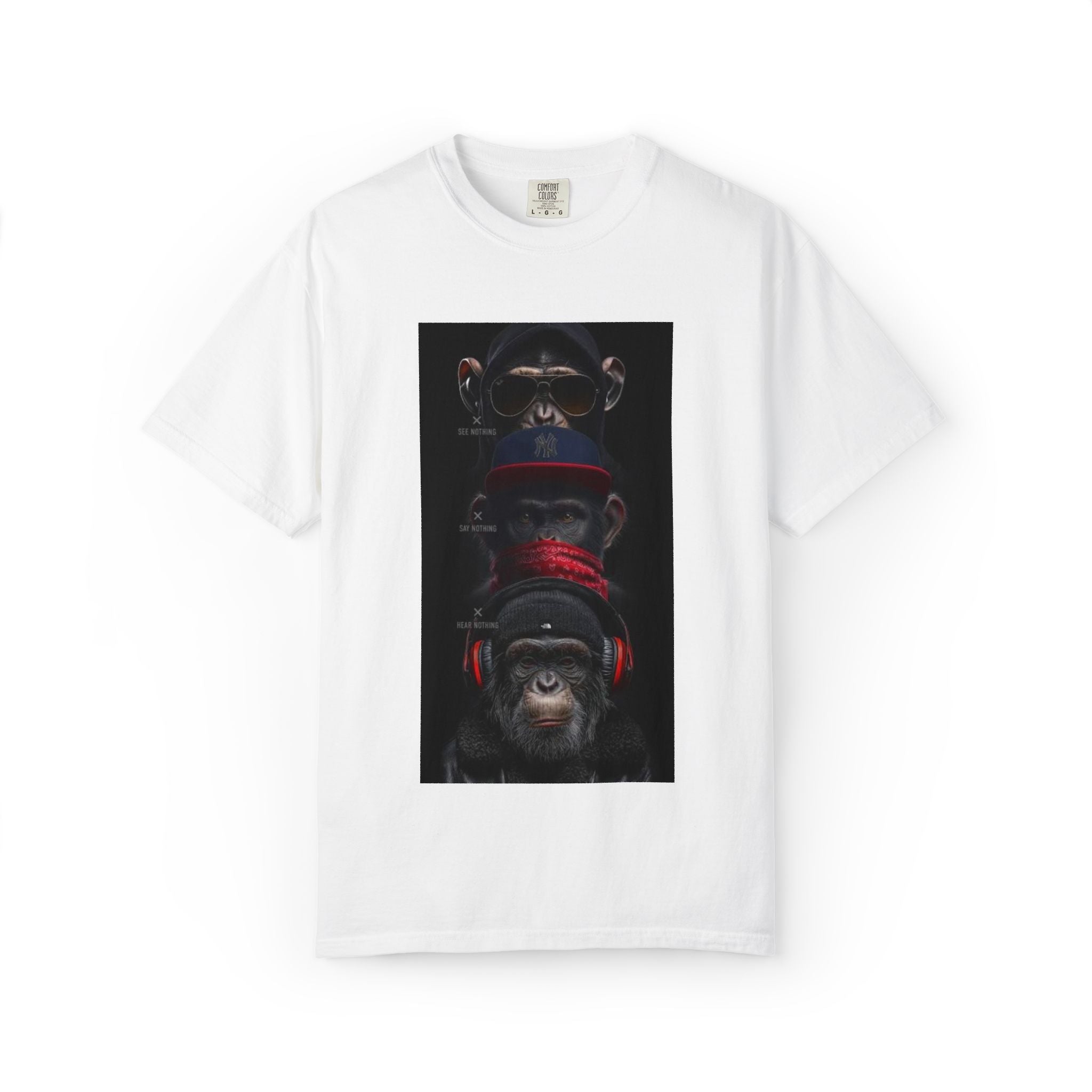 Triple Monkey Portrait T-Shirt — Stylish Primate Graphic Tee