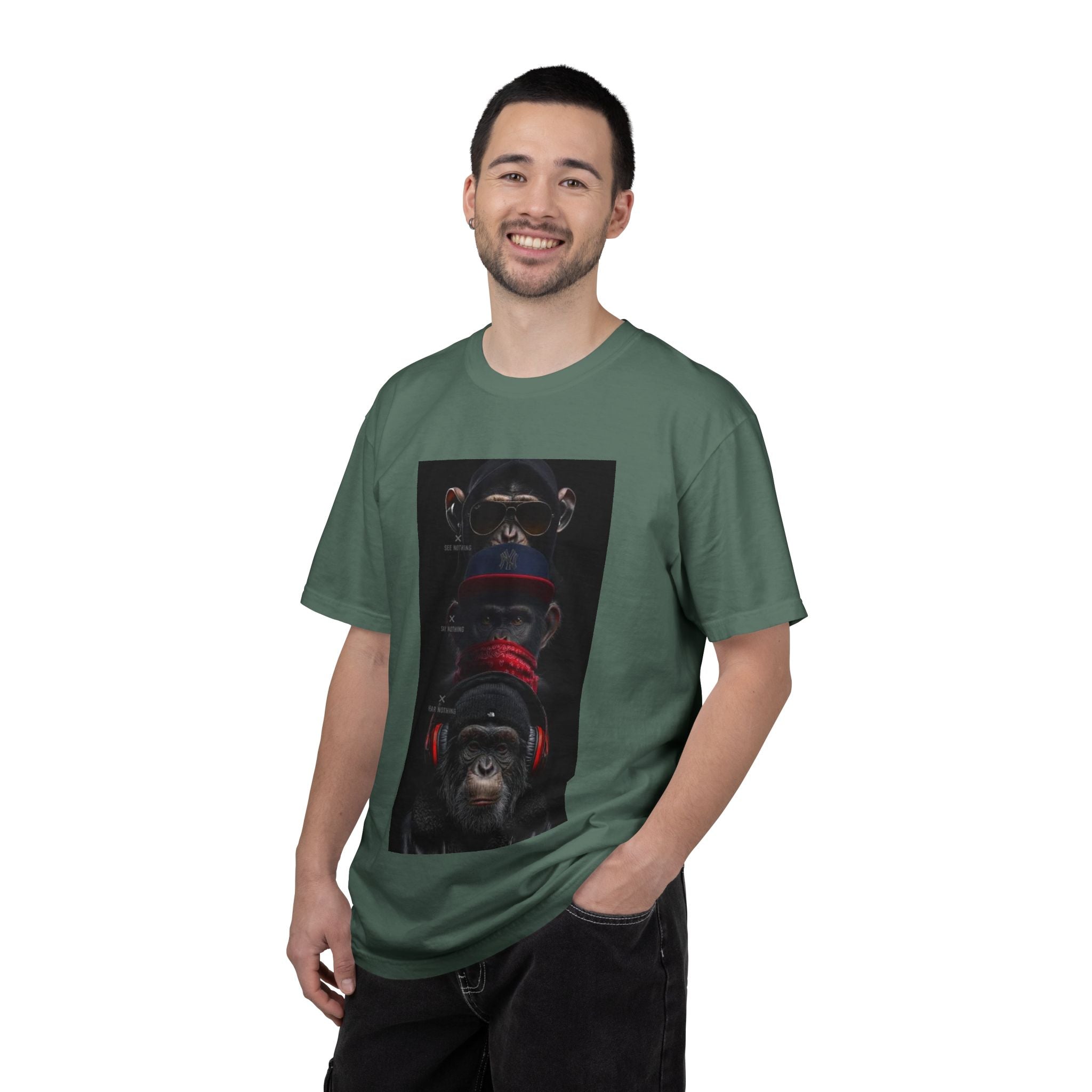 Triple Monkey Portrait T-Shirt — Stylish Primate Graphic Tee
