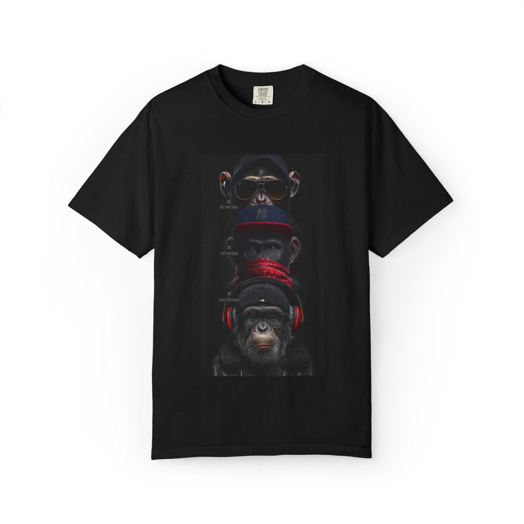 Triple Monkey Portrait T-Shirt — Stylish Primate Graphic Tee
