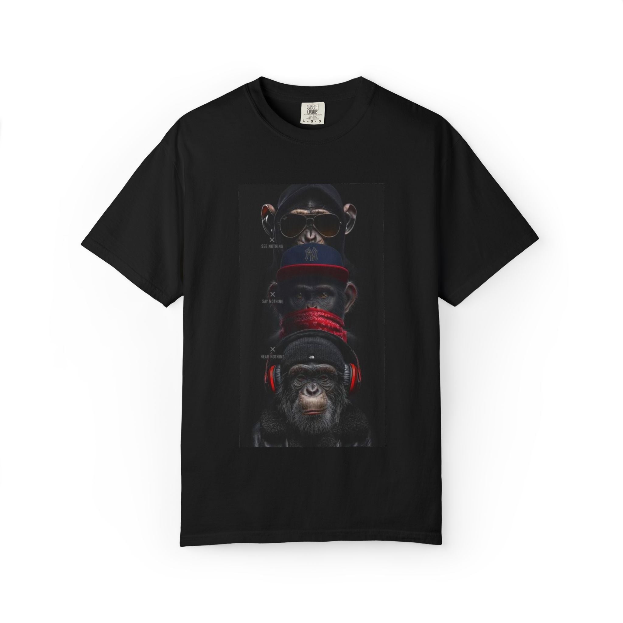 Triple Monkey Portrait T-Shirt — Stylish Primate Graphic Tee