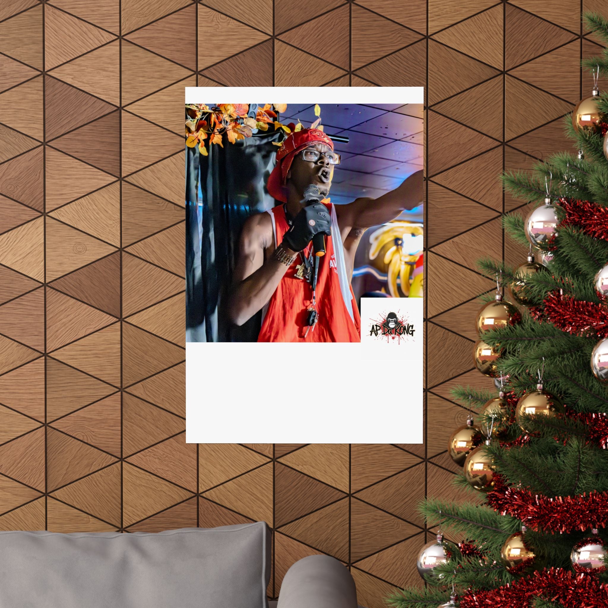 Matte Vertical Poster — Live Performer Portrait in Red Costume (Blank Polaroid Border)