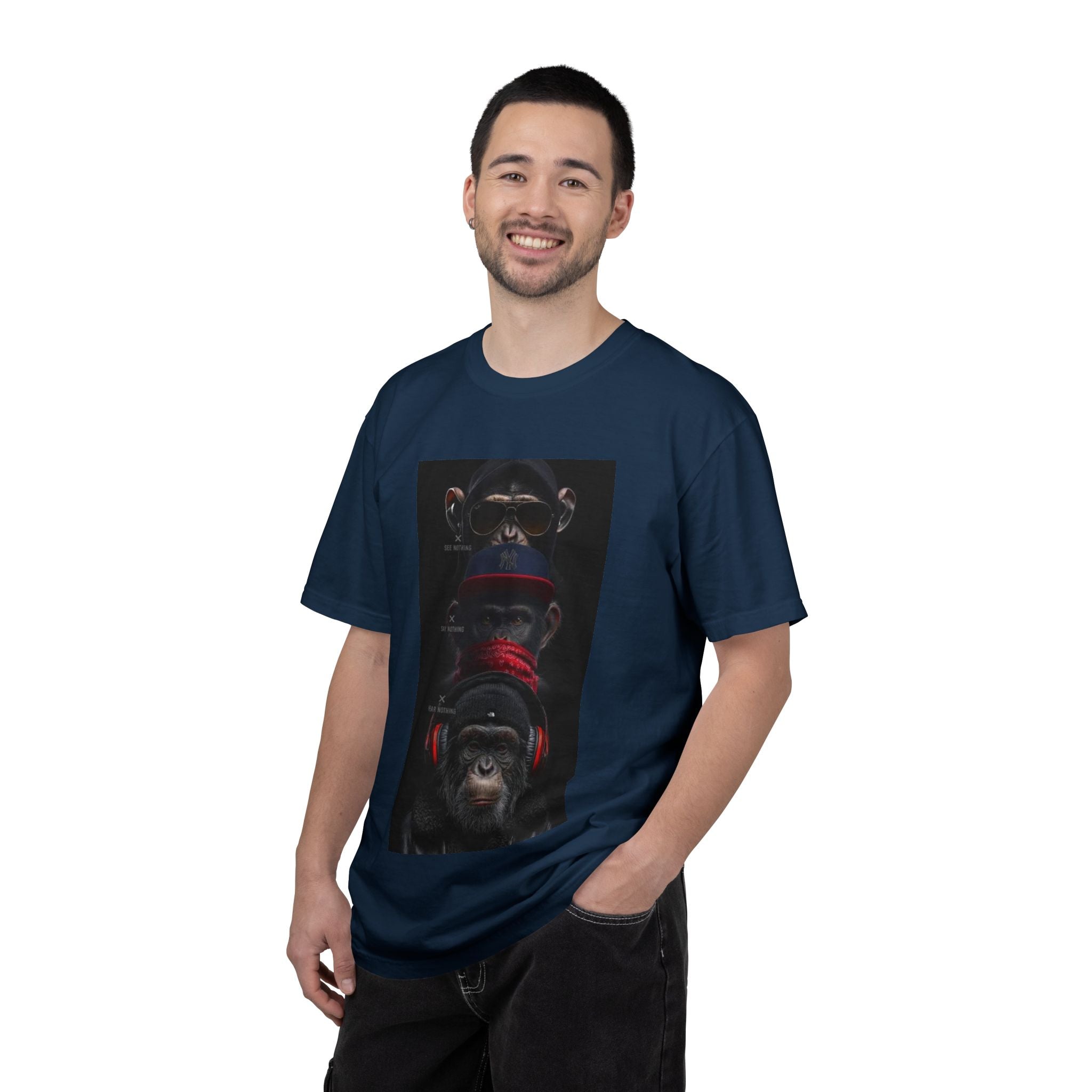 Triple Monkey Portrait T-Shirt — Stylish Primate Graphic Tee