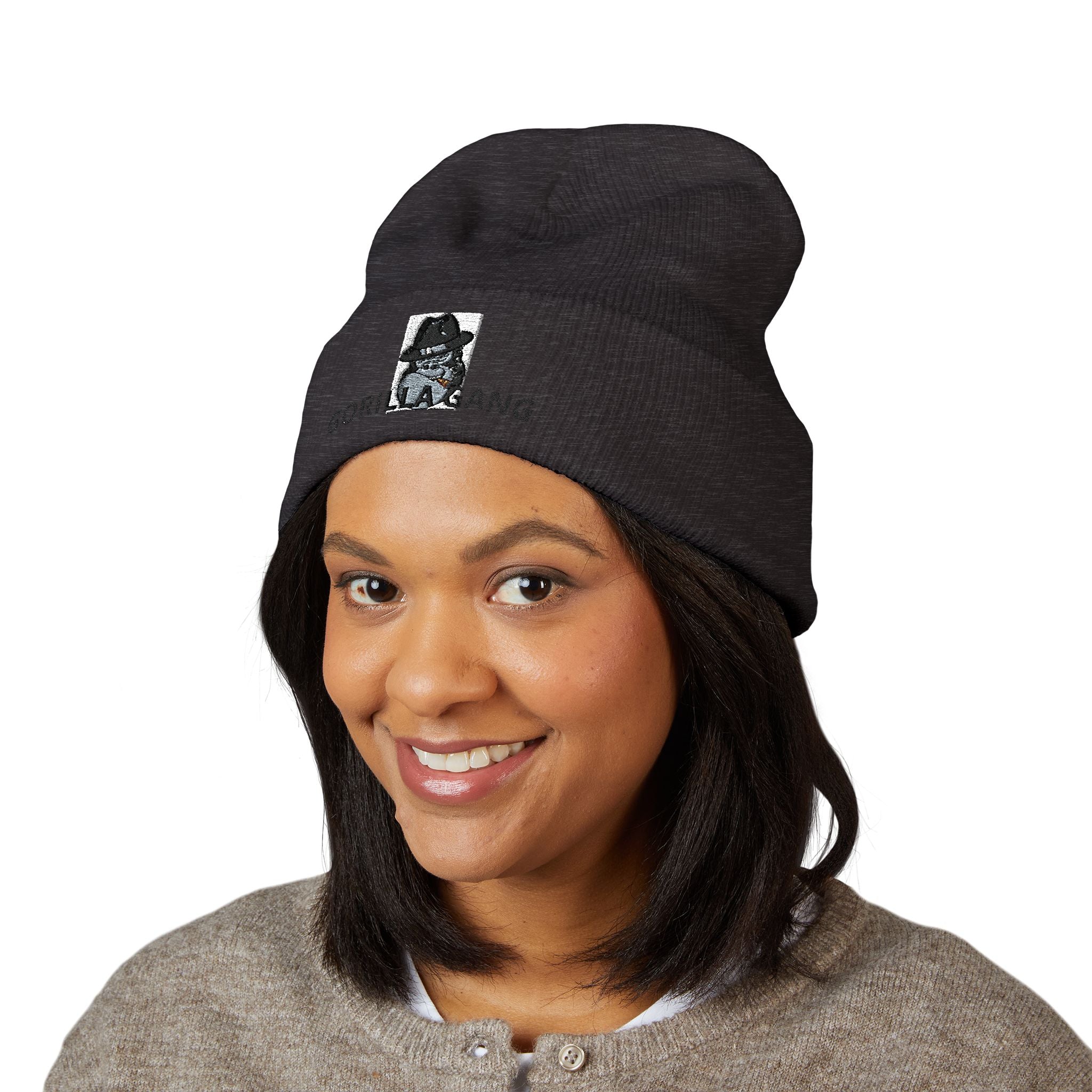 Embroidered Snowman Cuffed Beanie — Cozy Winter Hat