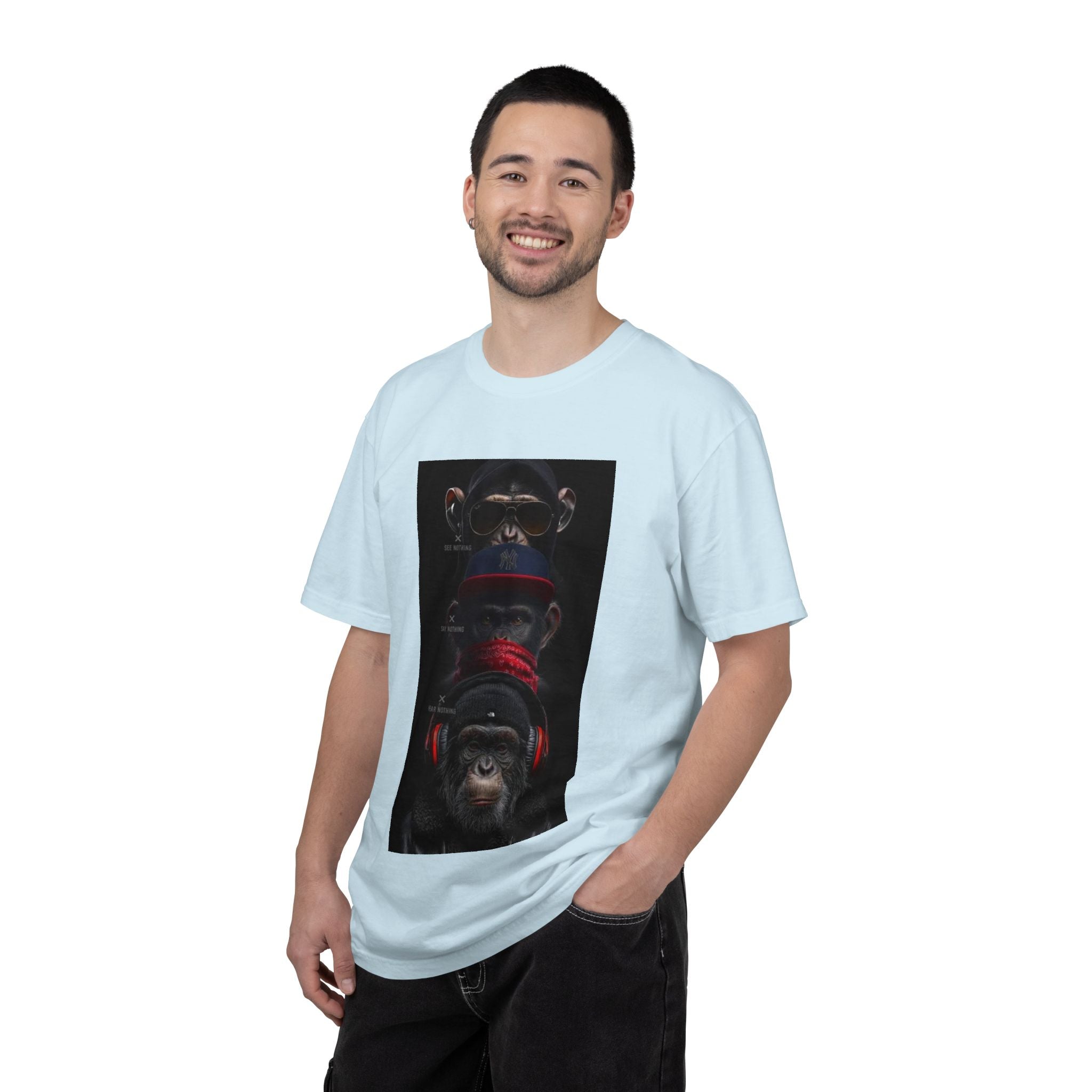 Triple Monkey Portrait T-Shirt — Stylish Primate Graphic Tee