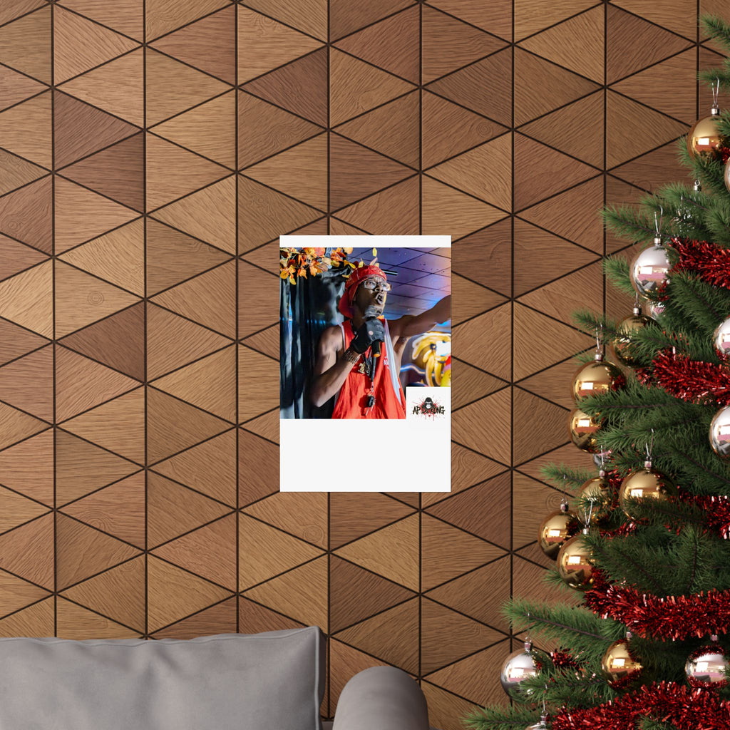 Matte Vertical Poster — Live Performer Portrait in Red Costume (Blank Polaroid Border)