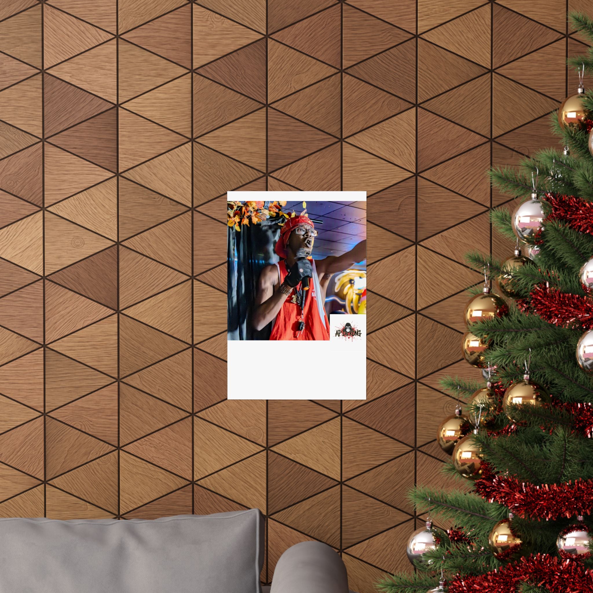 Matte Vertical Poster — Live Performer Portrait in Red Costume (Blank Polaroid Border)