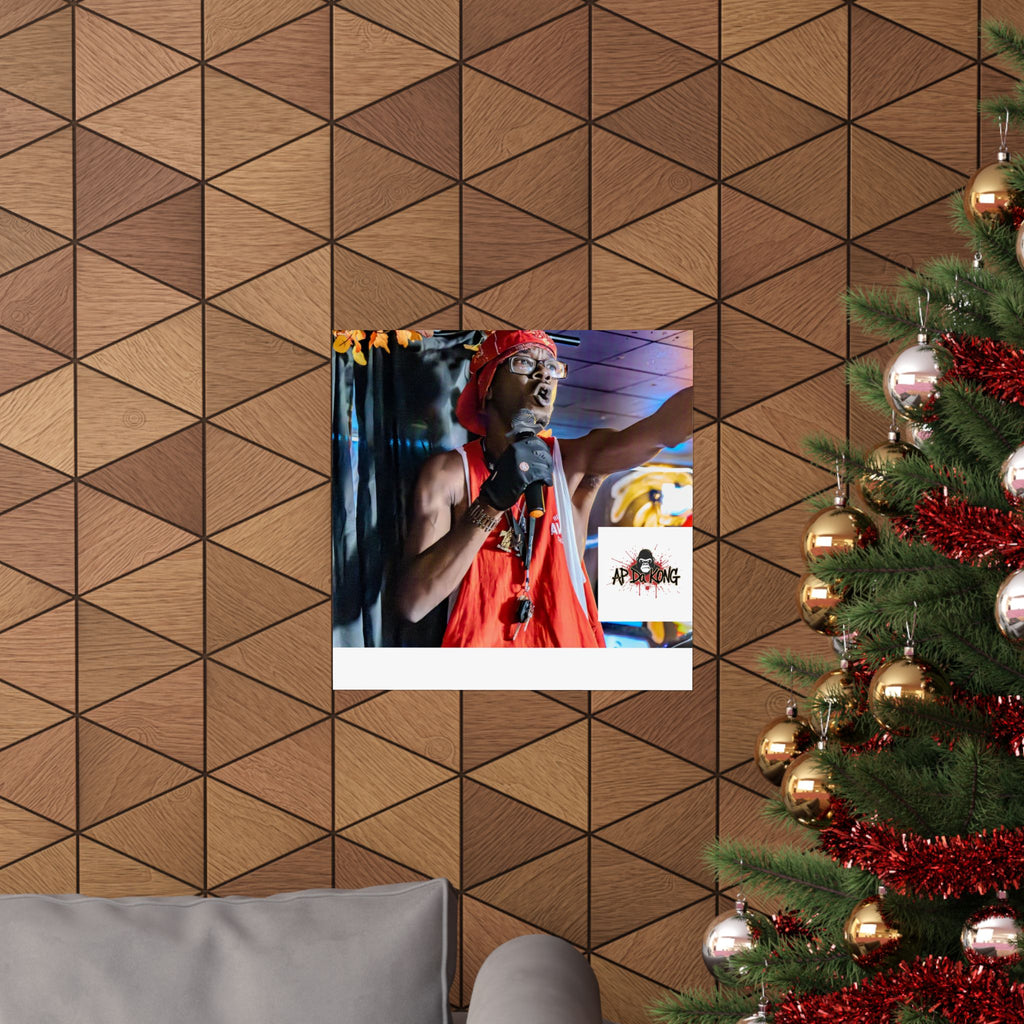 Matte Vertical Poster — Live Performer Portrait in Red Costume (Blank Polaroid Border)