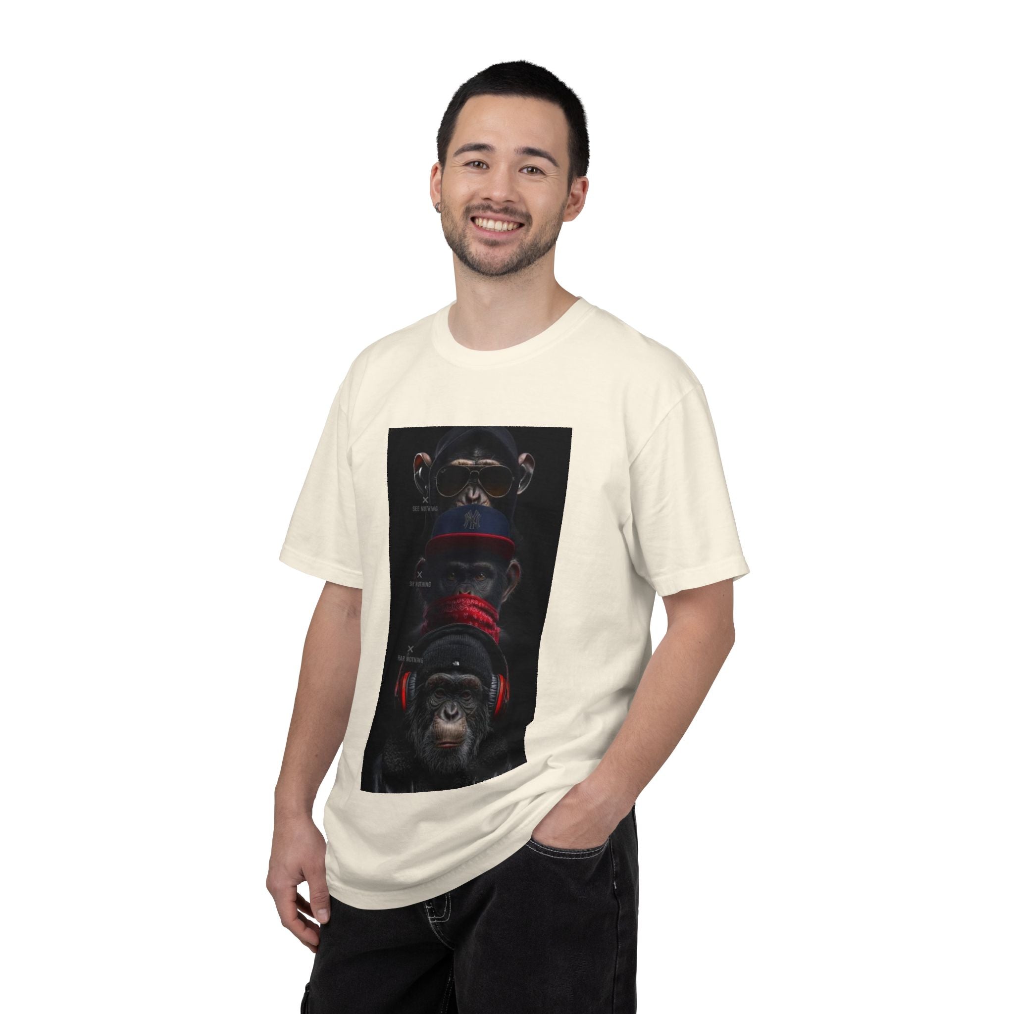 Triple Monkey Portrait T-Shirt — Stylish Primate Graphic Tee