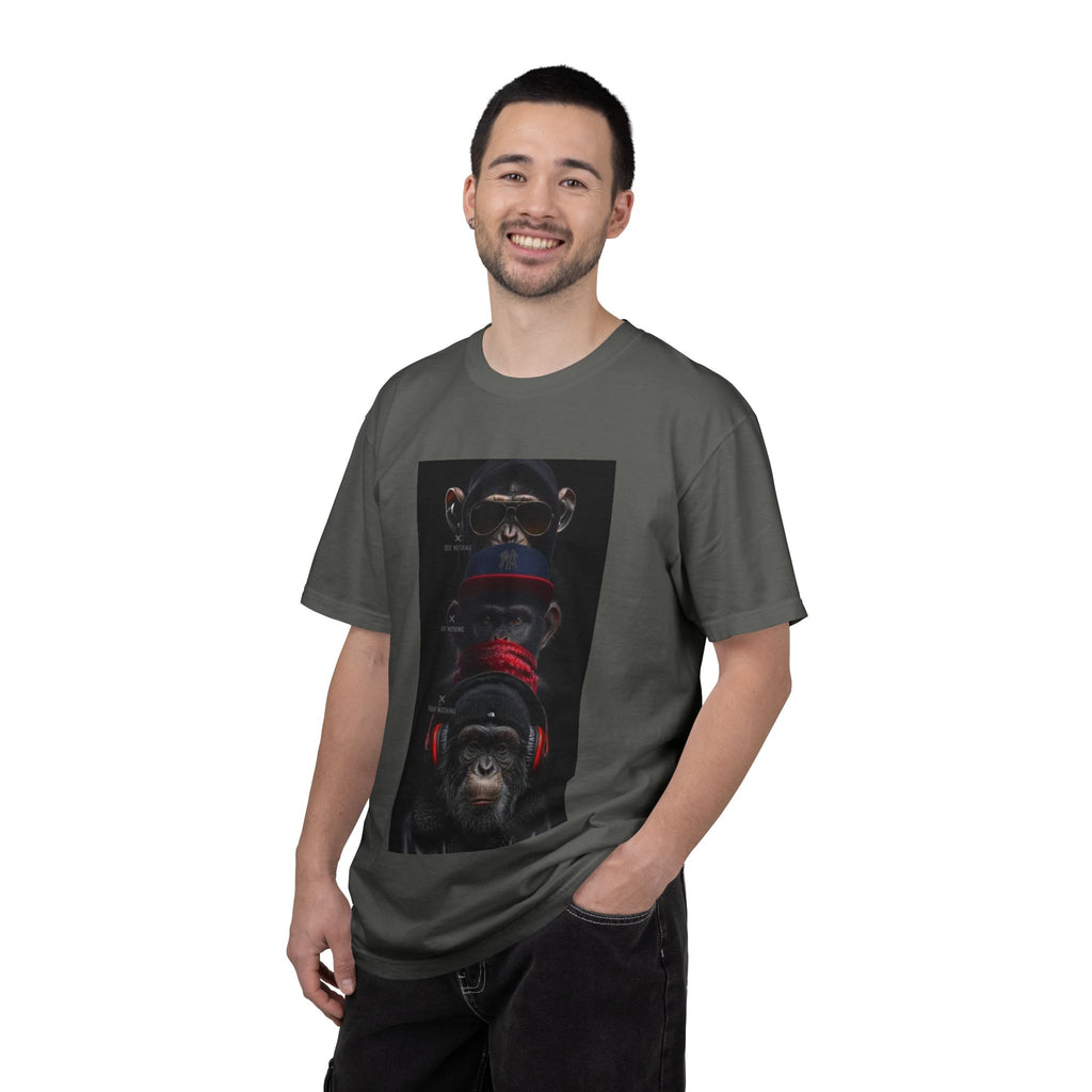 Triple Monkey Portrait T-Shirt — Stylish Primate Graphic Tee
