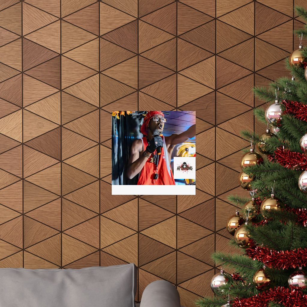 Matte Vertical Poster — Live Performer Portrait in Red Costume (Blank Polaroid Border)