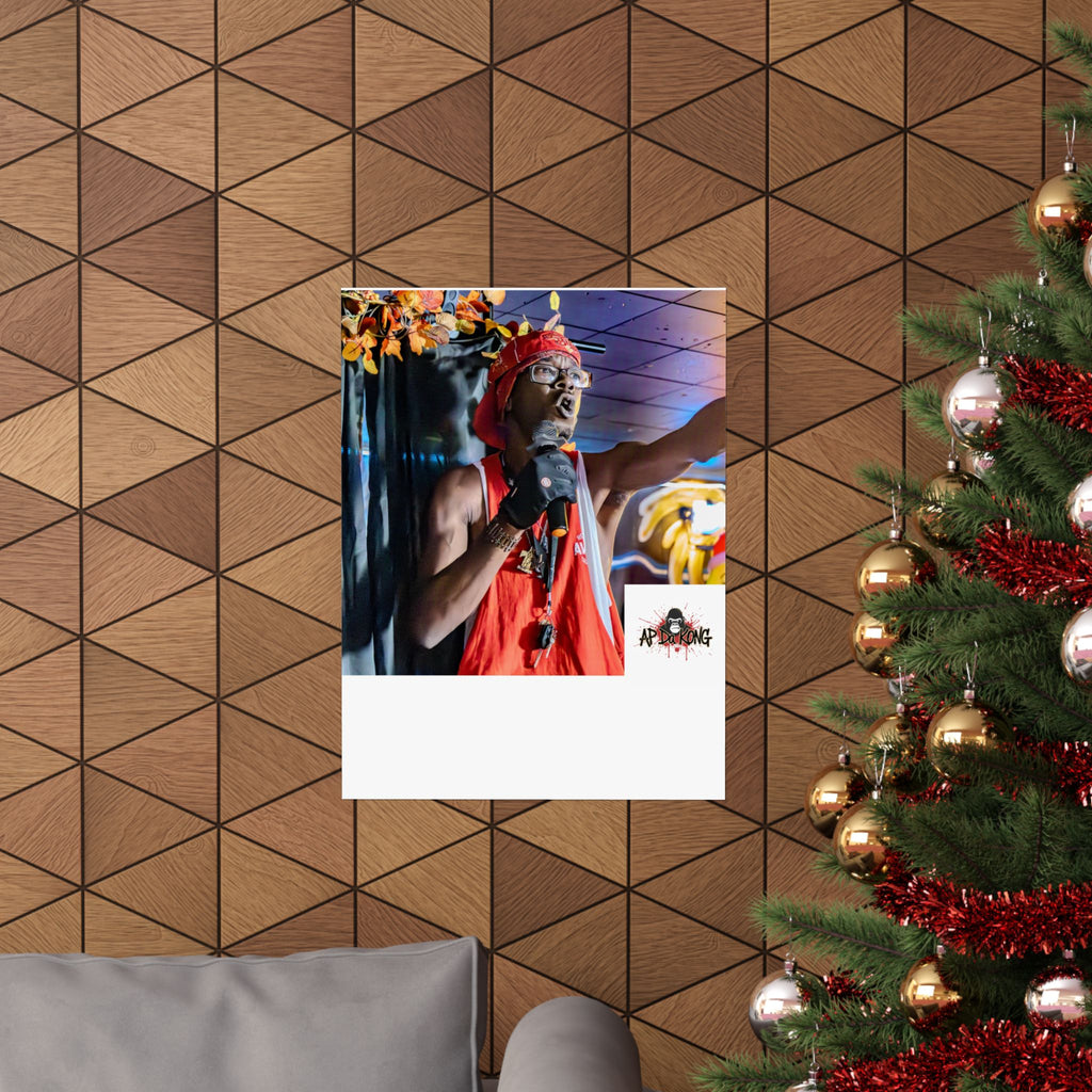 Matte Vertical Poster — Live Performer Portrait in Red Costume (Blank Polaroid Border)