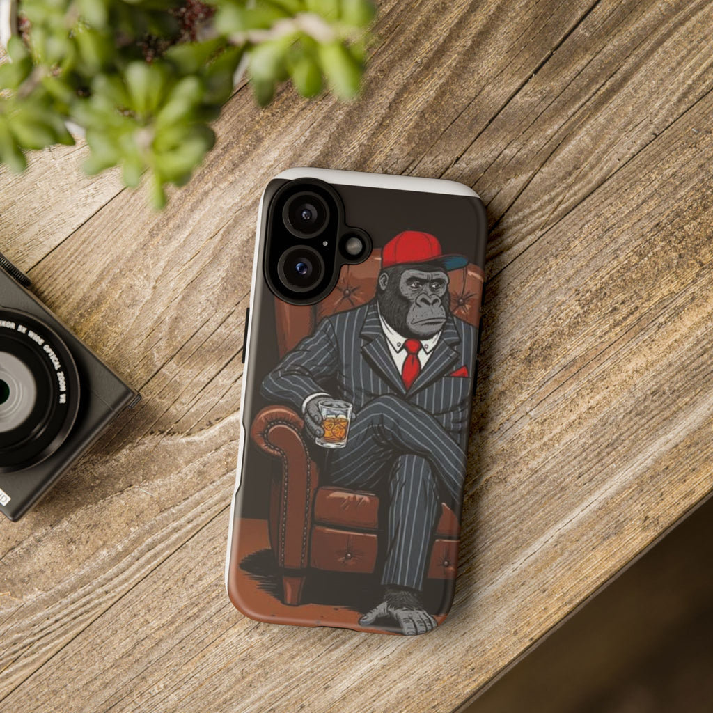 Gorilla Gentleman Phone Case — Dapper Ape with Whiskey Graphic