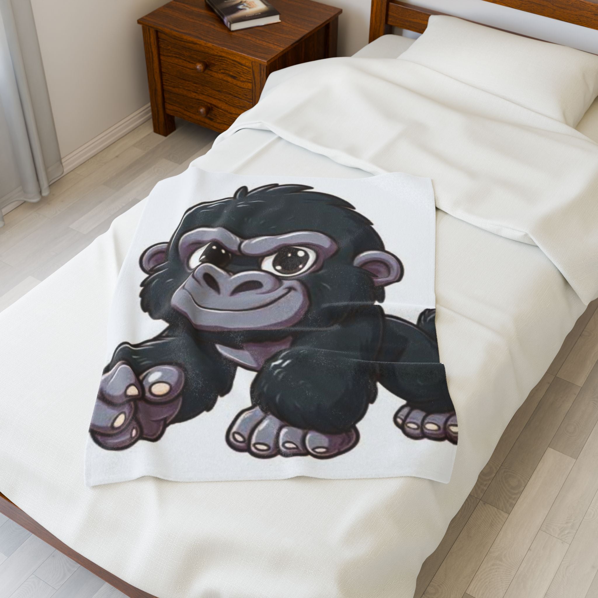 Cute Gorilla Velveteen Plush Blanket – Soft Cartoon Ape Throw for Kids & Nursery