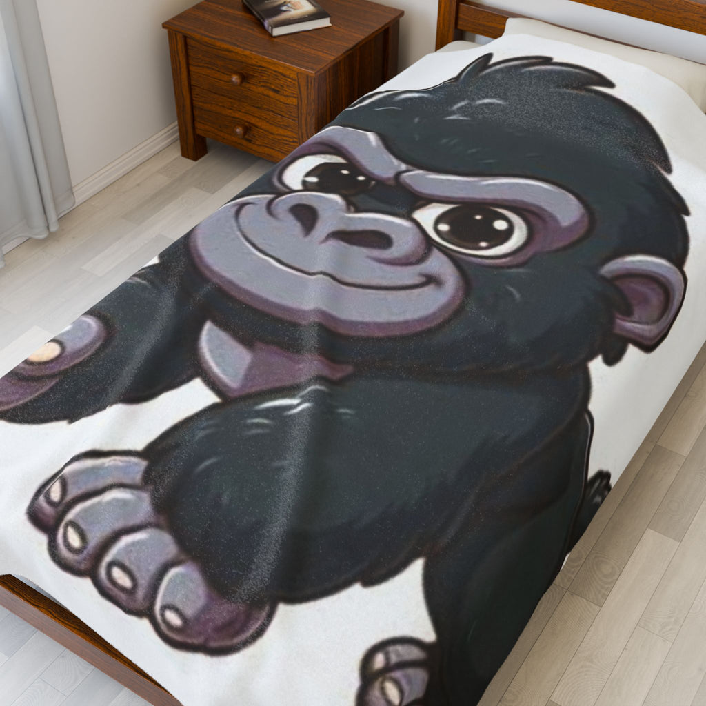 Cute Gorilla Velveteen Plush Blanket – Soft Cartoon Ape Throw for Kids & Nursery