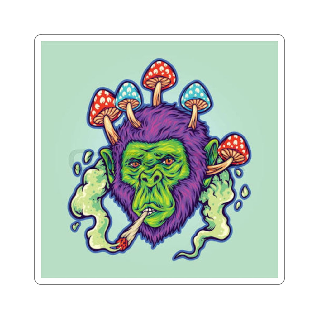 Psychedelic Mushroom Ape Sticker — Trippy Gorilla Smoking Vinyl Kiss-Cut