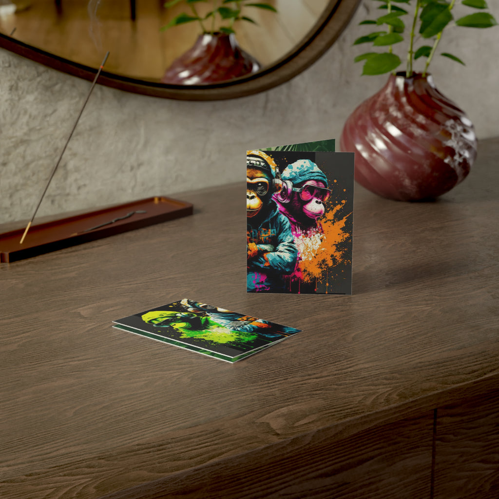 Graffiti Monkey Greeting Cards — Colorful Urban Art Note Cards (Set of 1/10/30/50)