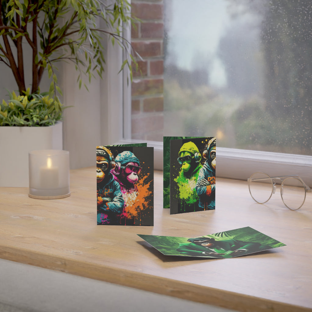 Graffiti Monkey Greeting Cards — Colorful Urban Art Note Cards (Set of 1/10/30/50)