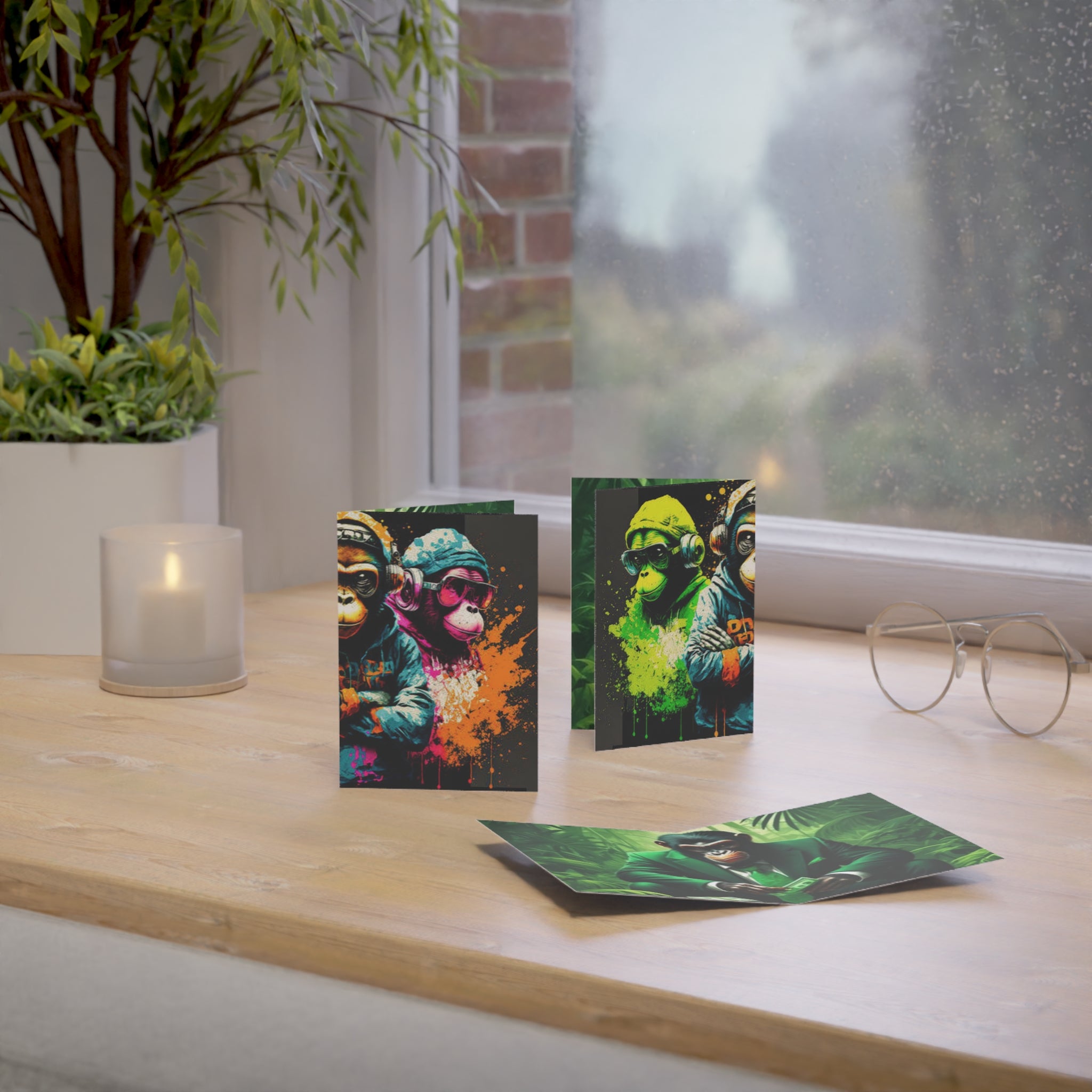 Graffiti Monkey Greeting Cards — Colorful Urban Art Note Cards (Set of 1/10/30/50)