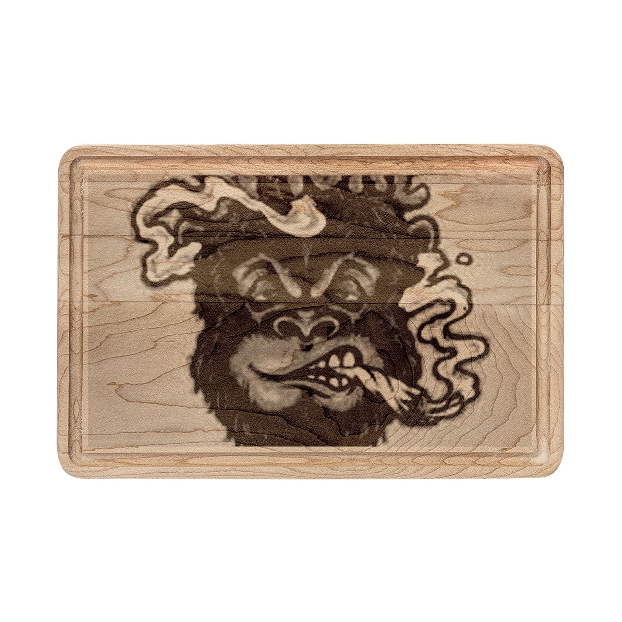 Engraved Smoking Ape Wooden Cutting Board — Rustic Chef Gift