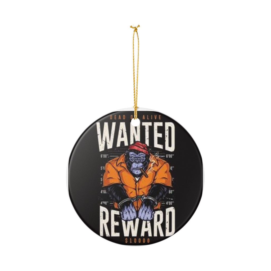 Wanted Reward Gorilla Ornament — Ceramic Holiday Decoration