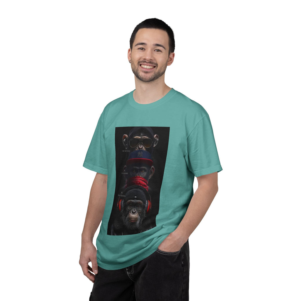 Triple Monkey Portrait T-Shirt — Stylish Primate Graphic Tee