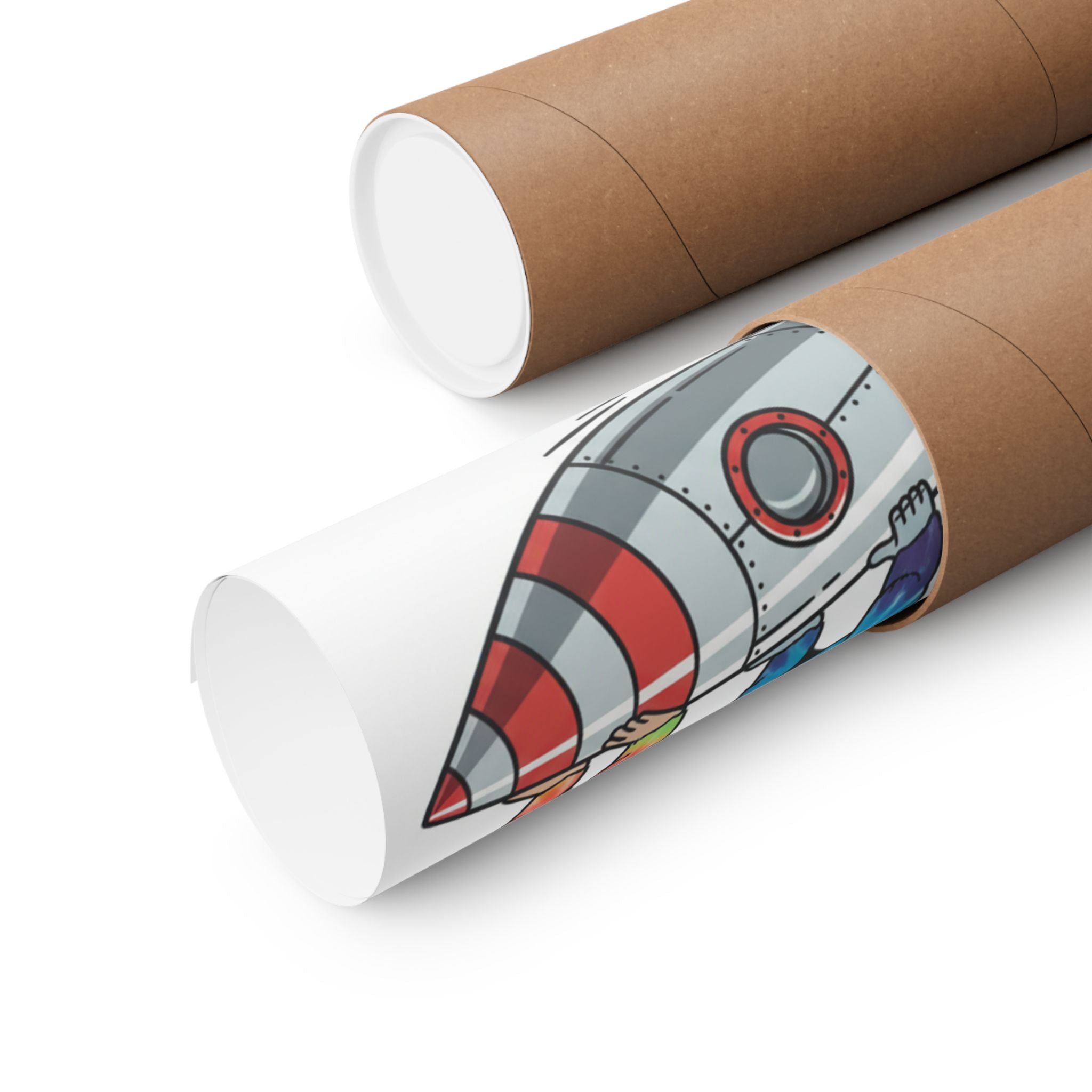 Tie-Dye Gorillas Riding Rocket Poster — Retro Space Art Matte Vertical Print