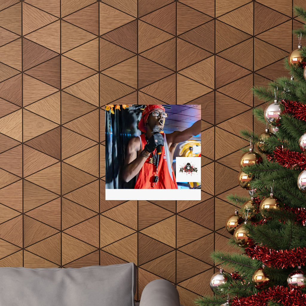 Matte Vertical Poster — Live Performer Portrait in Red Costume (Blank Polaroid Border)