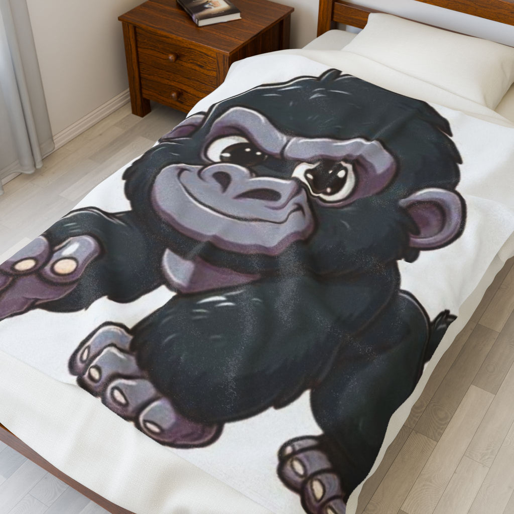 Cute Gorilla Velveteen Plush Blanket – Soft Cartoon Ape Throw for Kids & Nursery