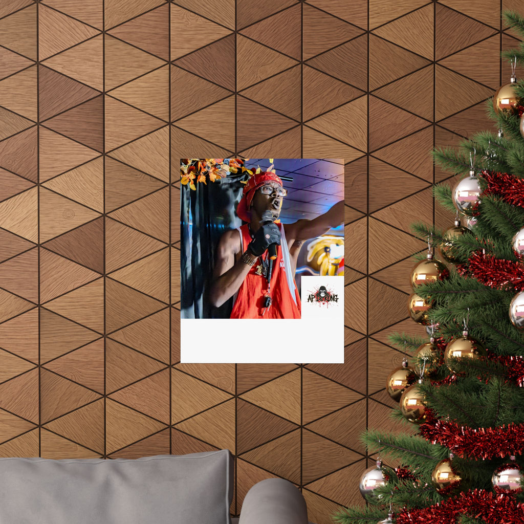 Matte Vertical Poster — Live Performer Portrait in Red Costume (Blank Polaroid Border)