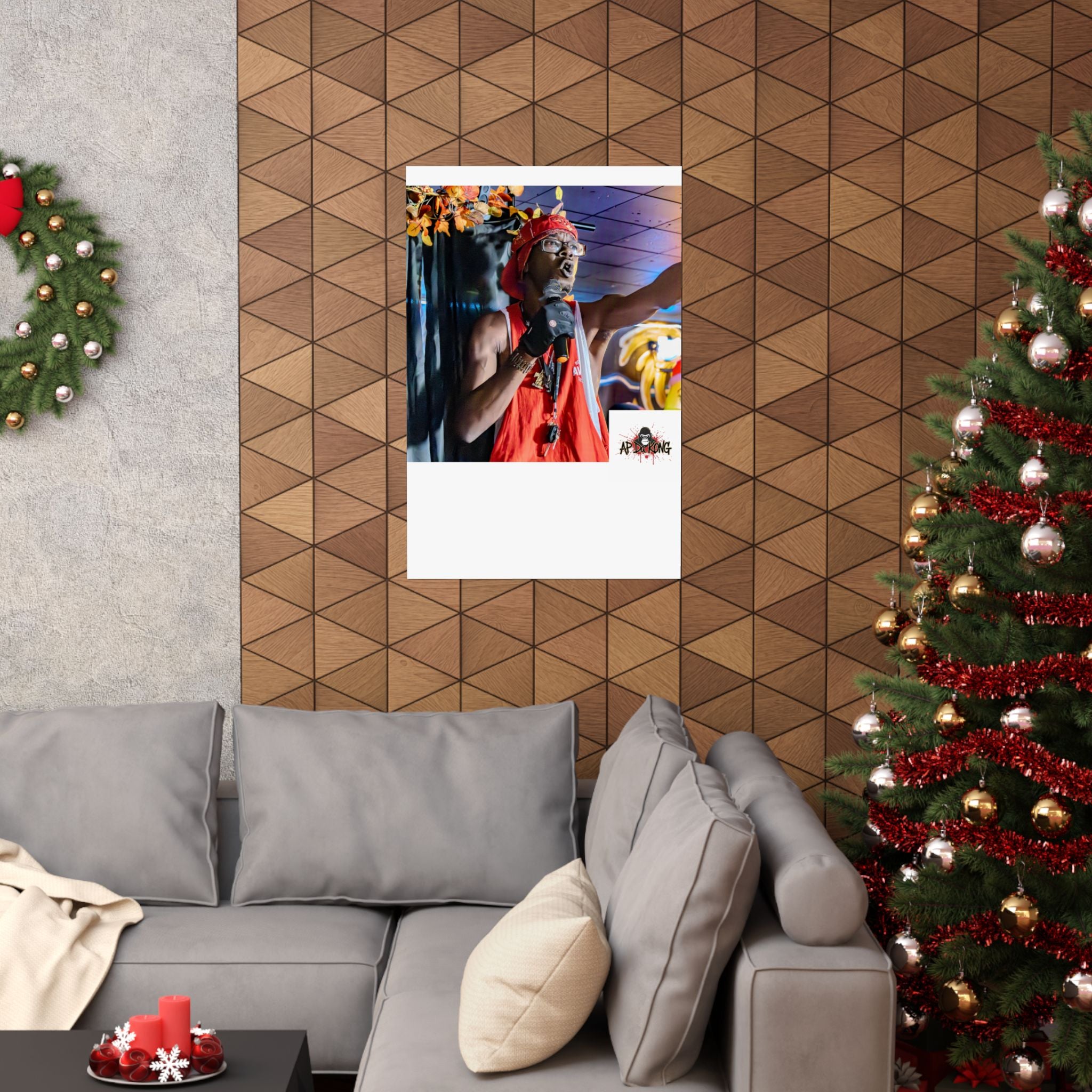 Matte Vertical Poster — Live Performer Portrait in Red Costume (Blank Polaroid Border)